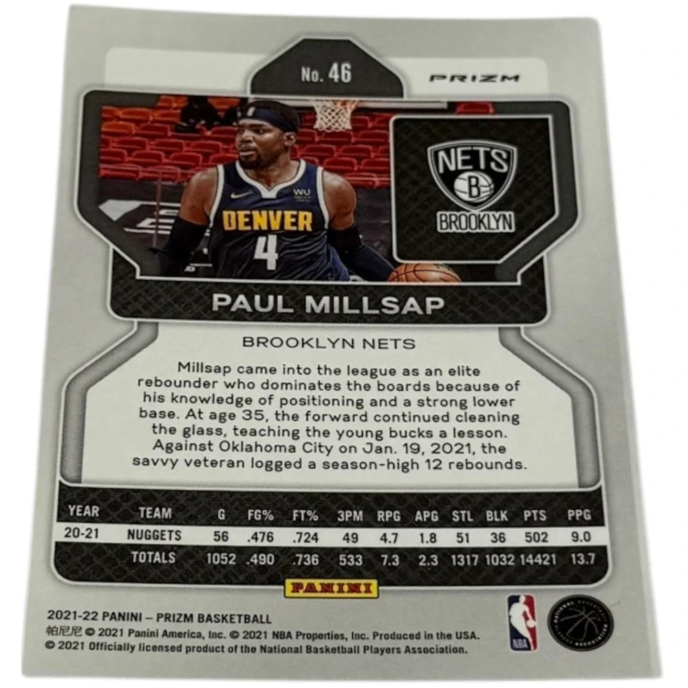 2021 Panini Prizm Paul Millsap Brooklyn Nets‎ Basketball Card No 46